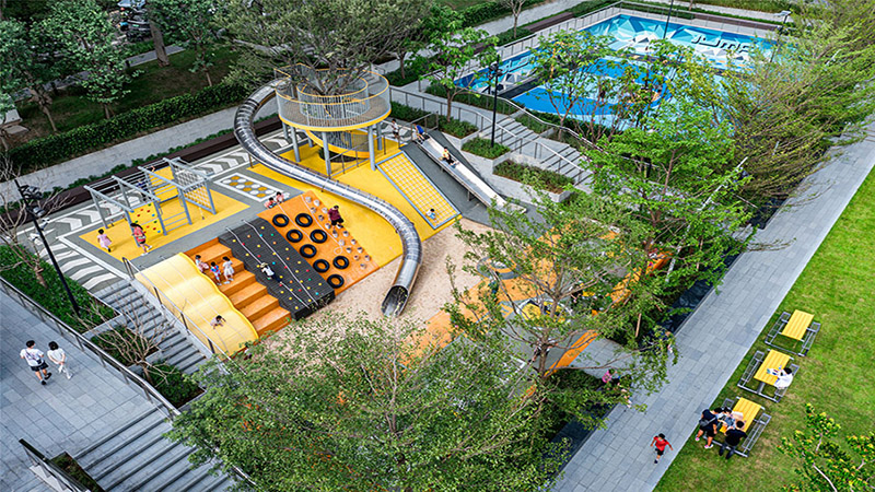 綠色生態(tài)攀爬公園游樂(lè)場(chǎng)鳥(niǎo)瞰圖